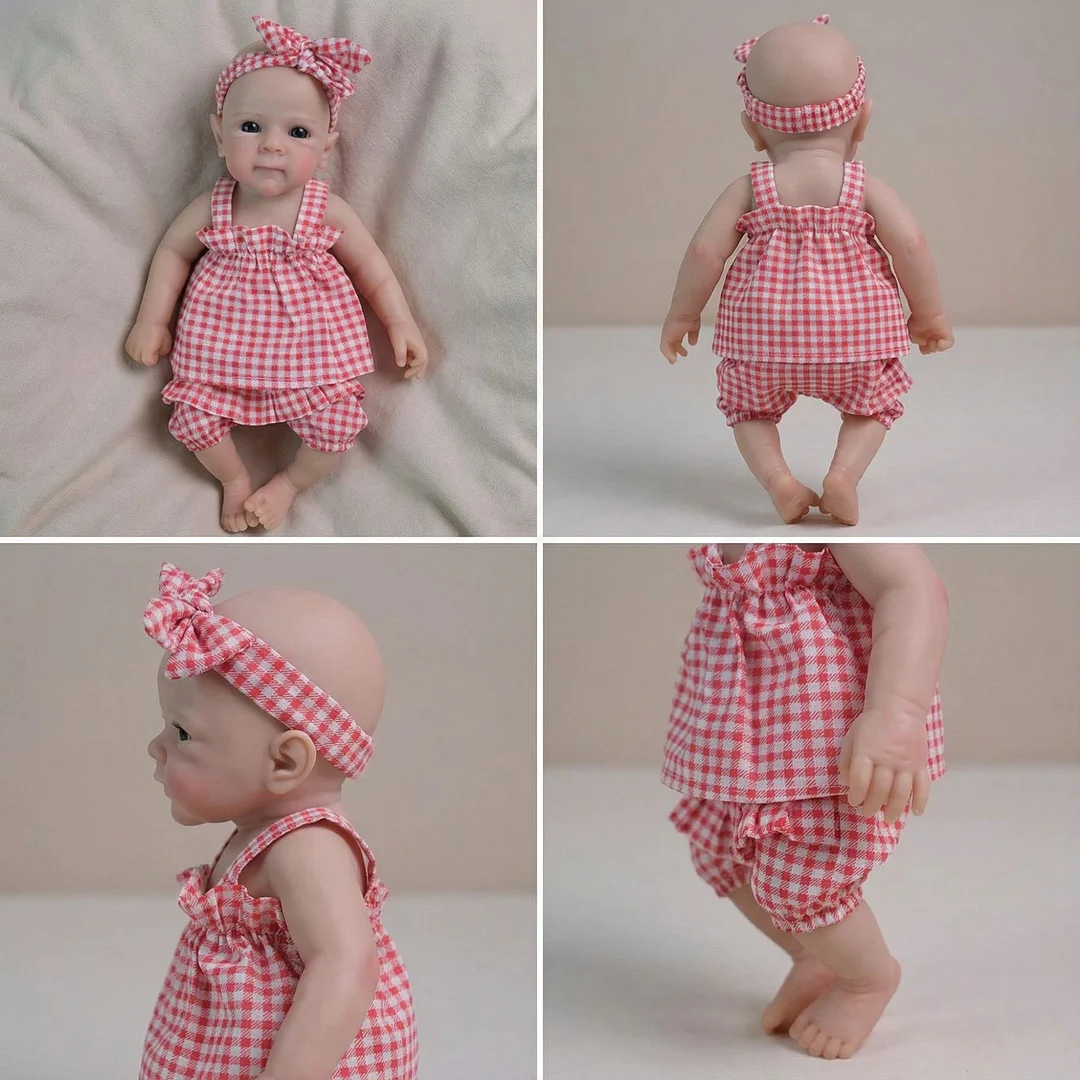 12-InchBettie Reborn baby Silicone Doll with Pink Plaid Camisole Set