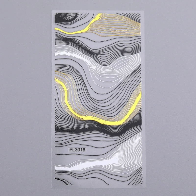 Gold 3D Nail Sticker Curve Stripe Lines Nails Stickers Gradient Adhesive Striping Tape Nail Foil Nail Art Stickers Decals Silver-Nail Inspo