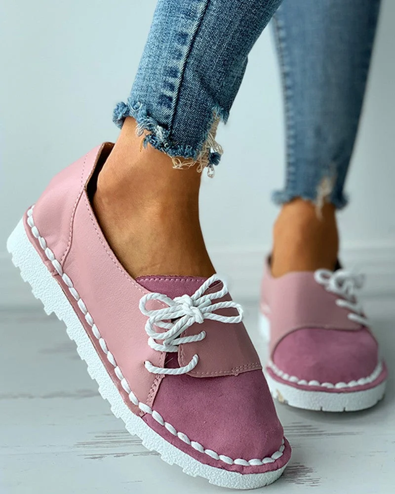 Colorblock Lace-up Casual Slip-On Flats