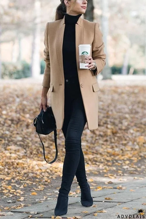 High Collar Button Pocket Coat