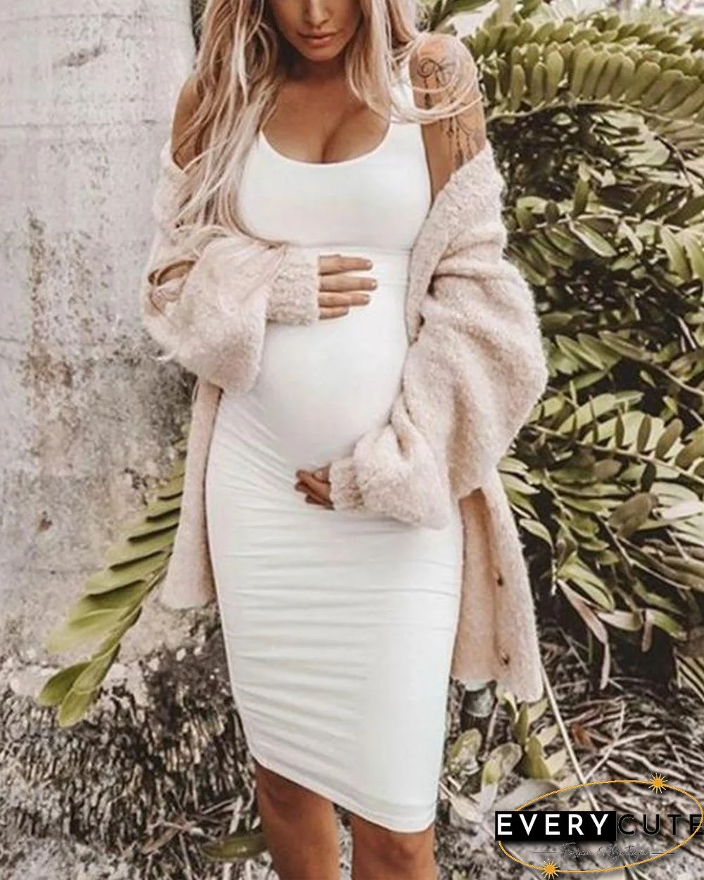 Maternity Casual Sundress Bodycon White Sleeveless Dress