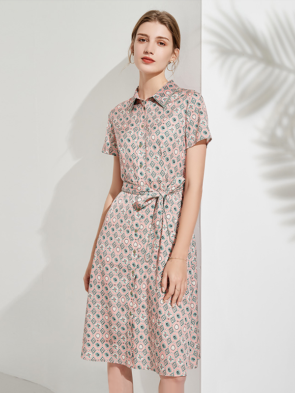 Robe en soie à imprimé géométrique-Soieplus