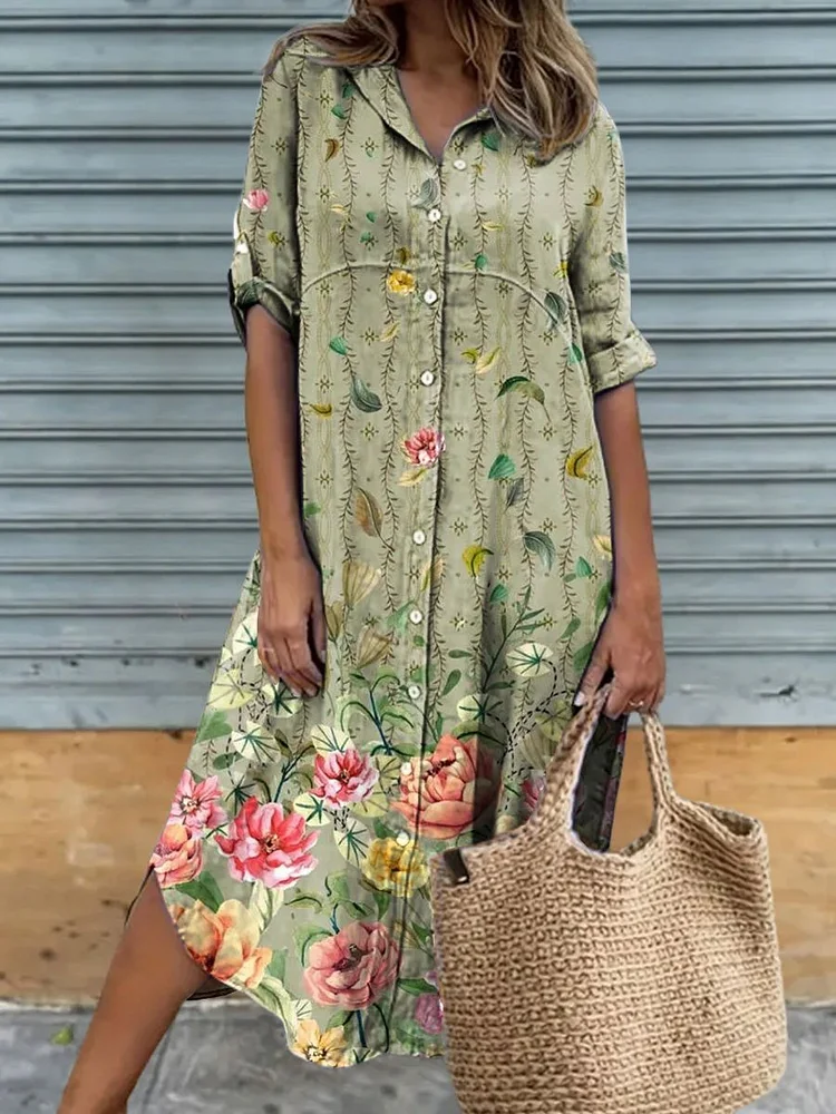 Women's Flower Art Print Casual Maxi Dress