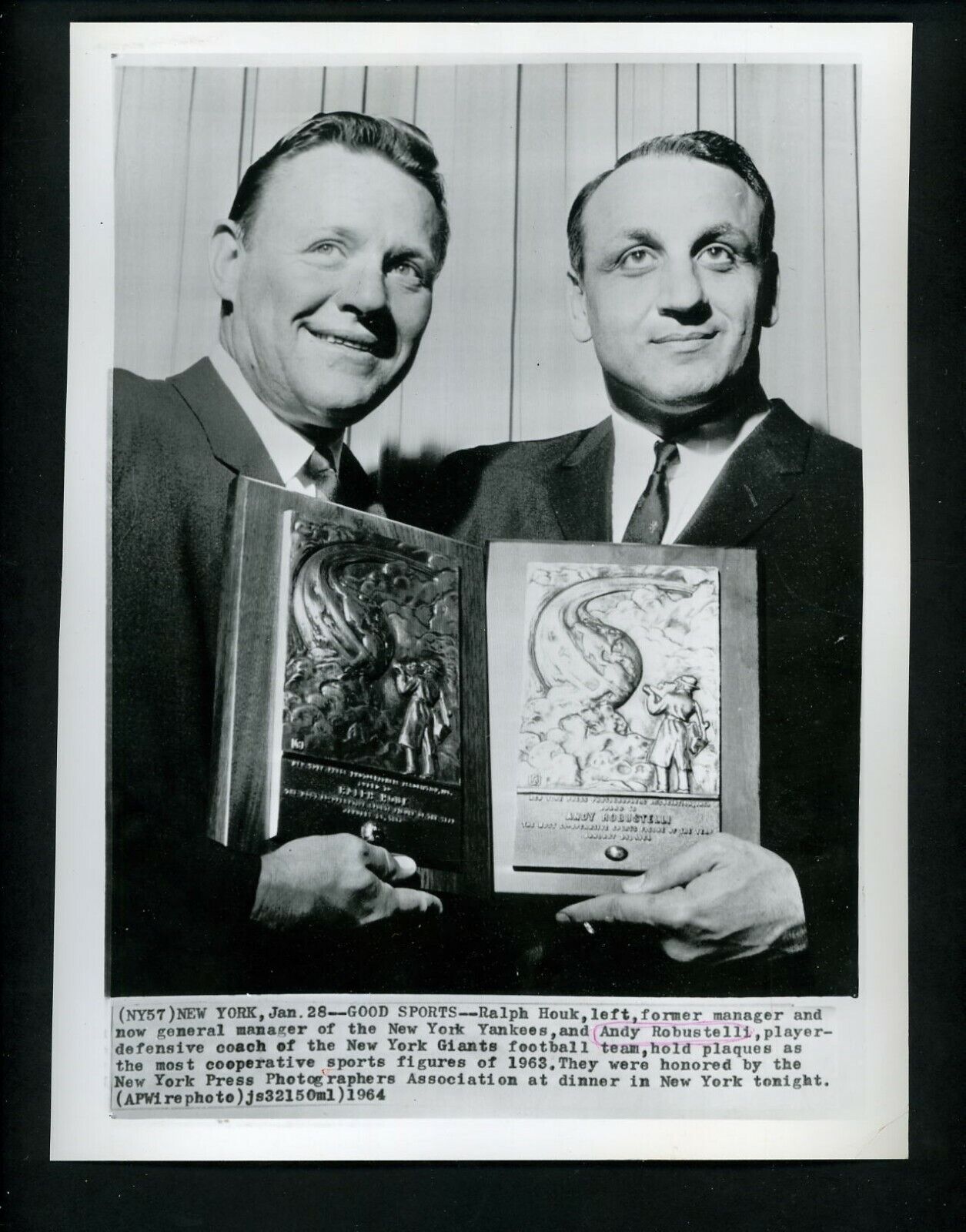 Andy Robustelli & Ralph Houk 1964 Press Photo Poster painting New York Giants & Yankees