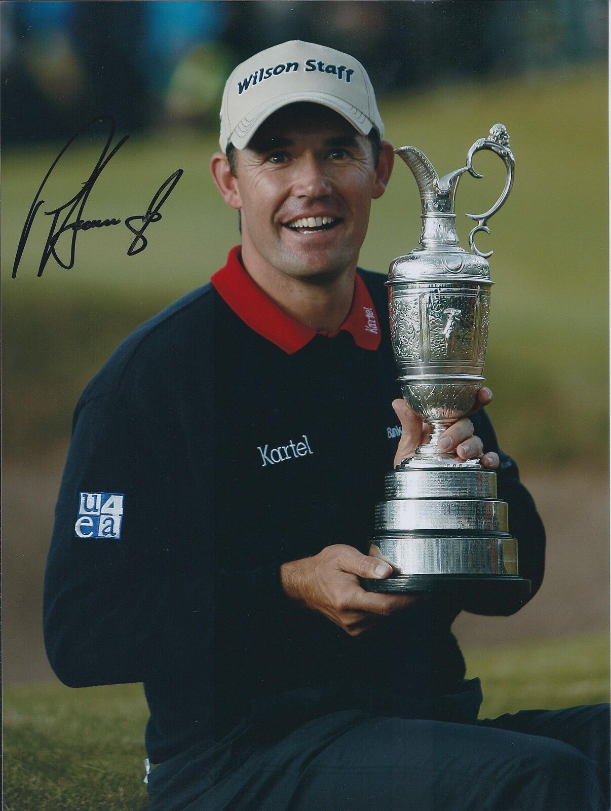 PADRAIG HARRINGTON with Open Trophy SIGNED Autograph 10x8 Photo Poster painting AFTAL #81 COA