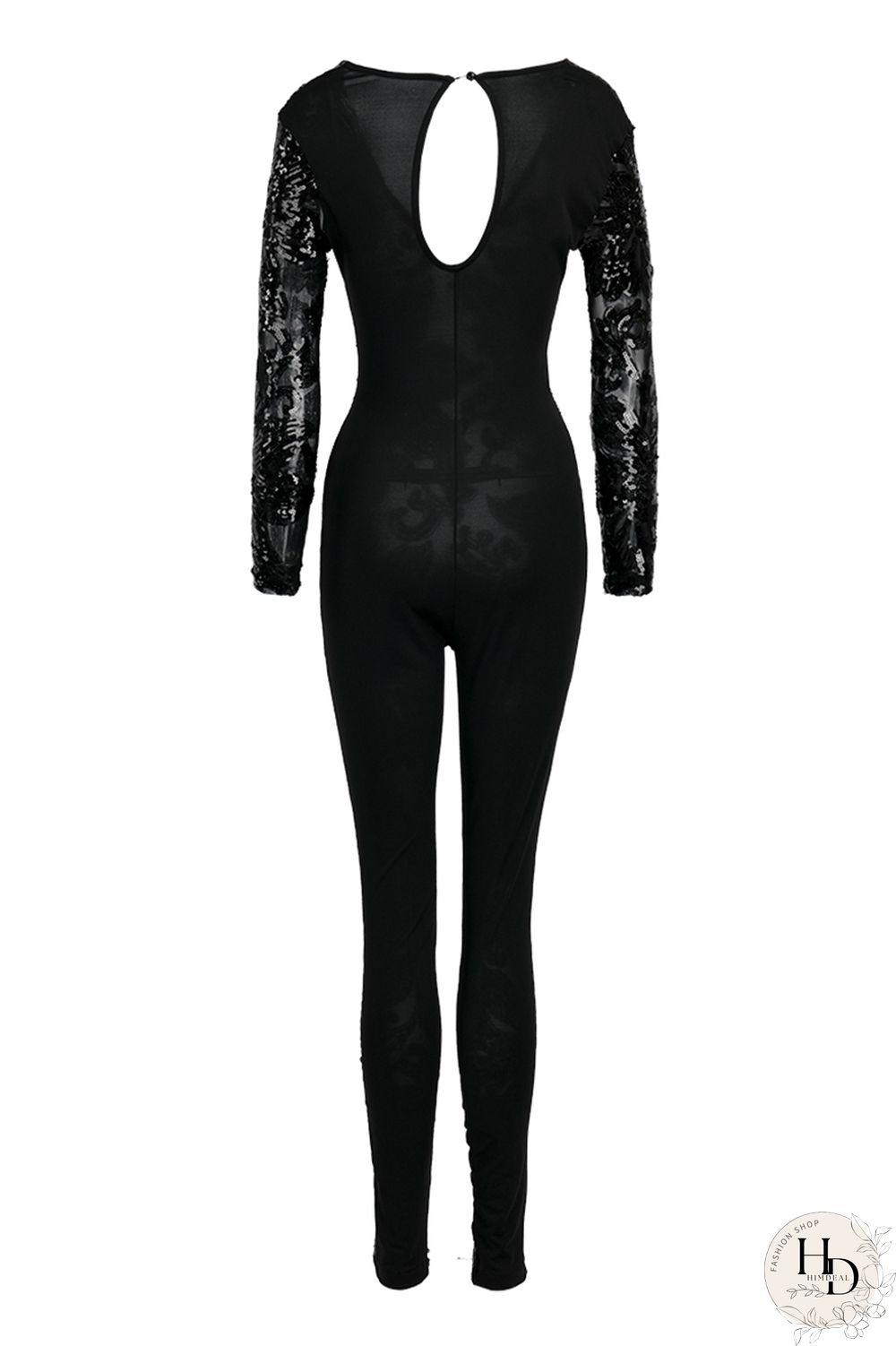 Black Fashion Sexy Patchwork Sequins V Neck Plus Size Jumpsuits