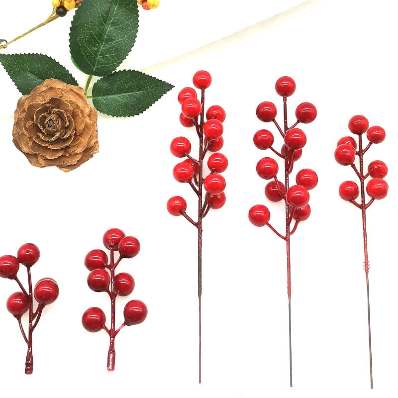 Simulation Red Berry 12-head Fork Christmas Foam Red Fruit Iron Wire Christmas Decoration Accessories Fruit String Home Red Fruit Branch