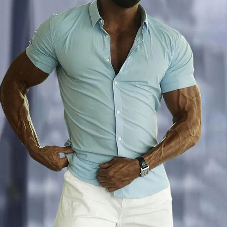 Men's Retro Casual Solid Color Short Sleeve Shirt