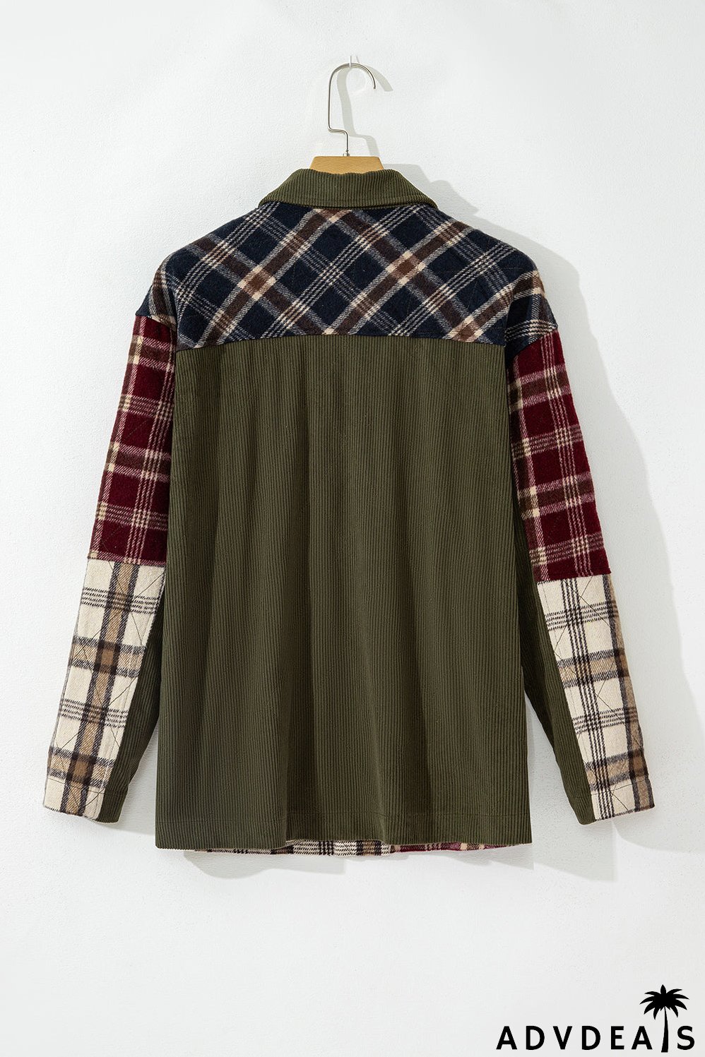 Red Mixed Plaid Patchwork Retro Shacket