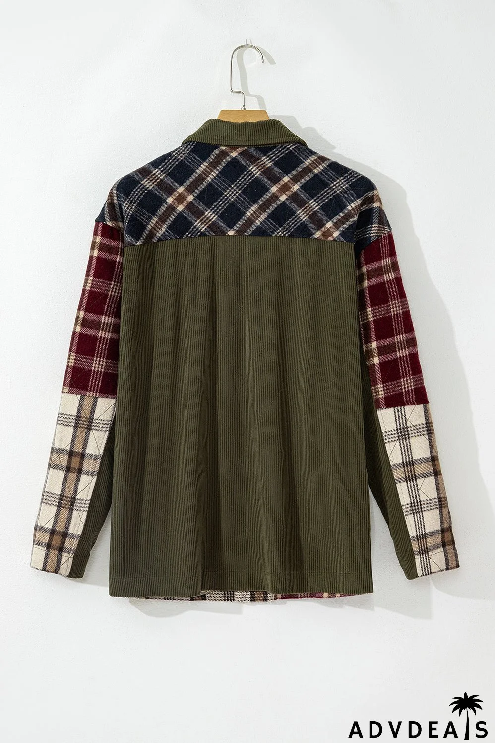 Red Mixed Plaid Patchwork Retro Shacket