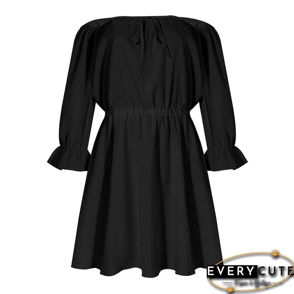 Off Shoulder Long Sleeve Elastic Waist Mini Dress