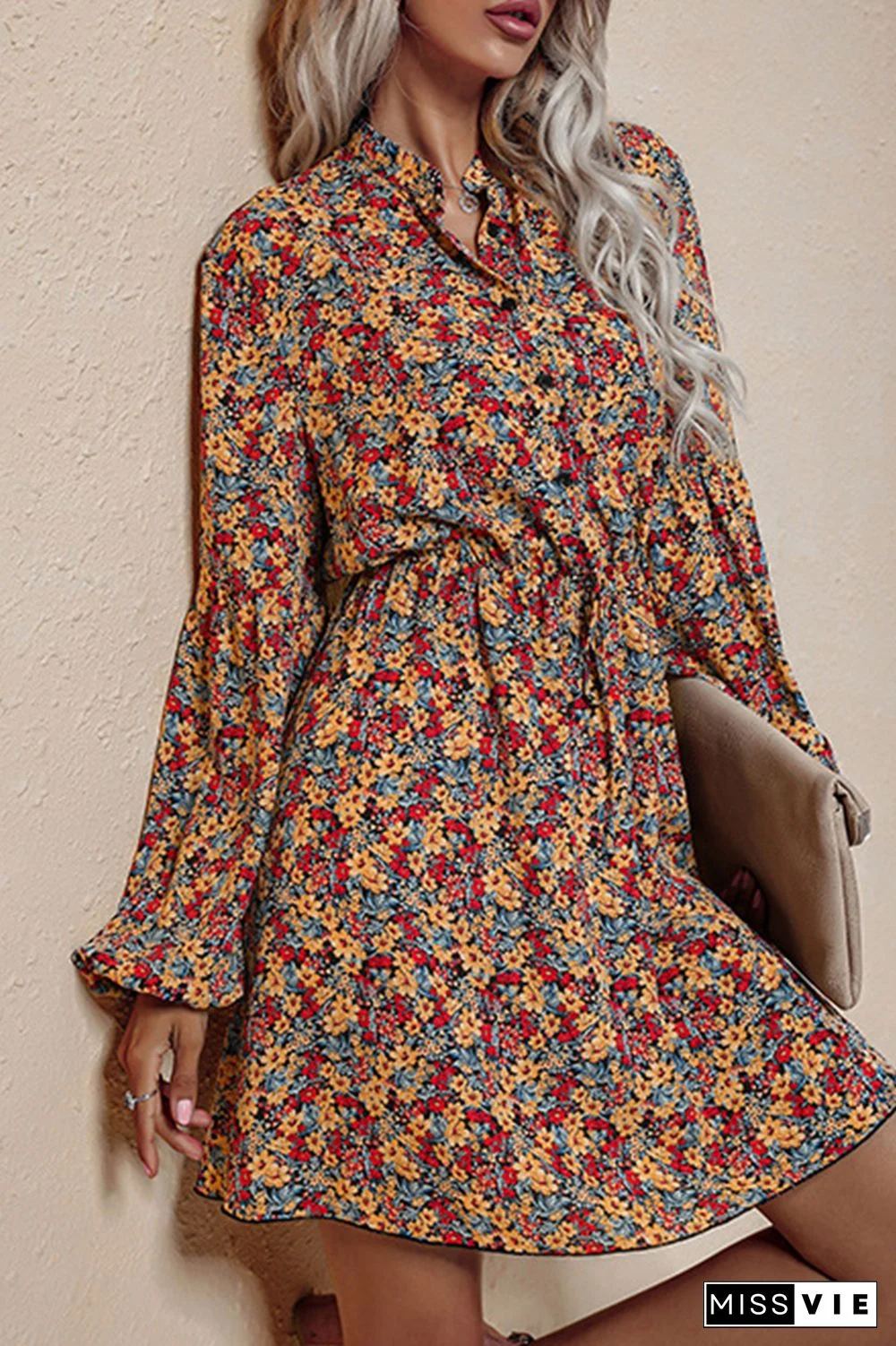 Fashion Elegant Floral Frenulum V Neck Dresses