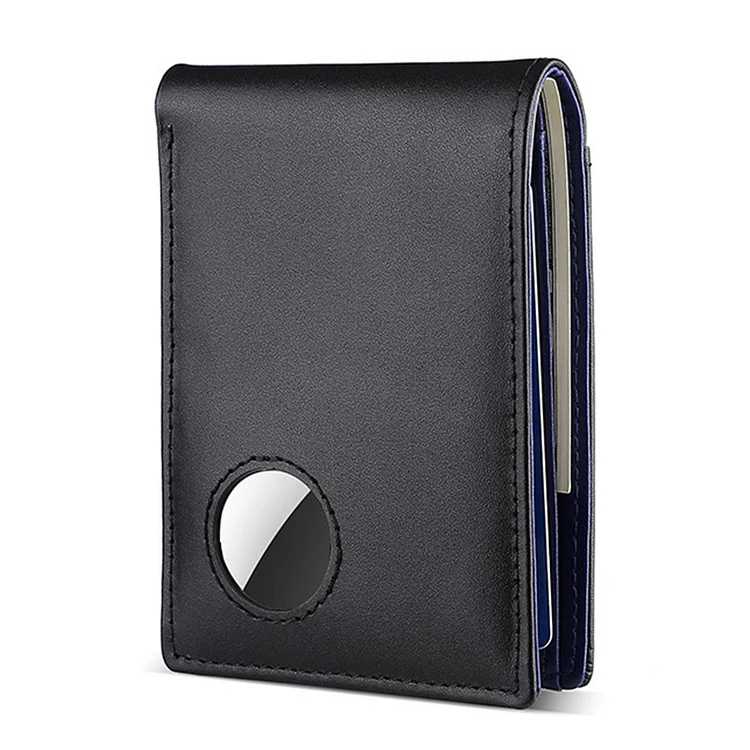 Genuine Leather Air Tag Wallet Anti-Lost Male Coin Purse for Father Gift (Blue)