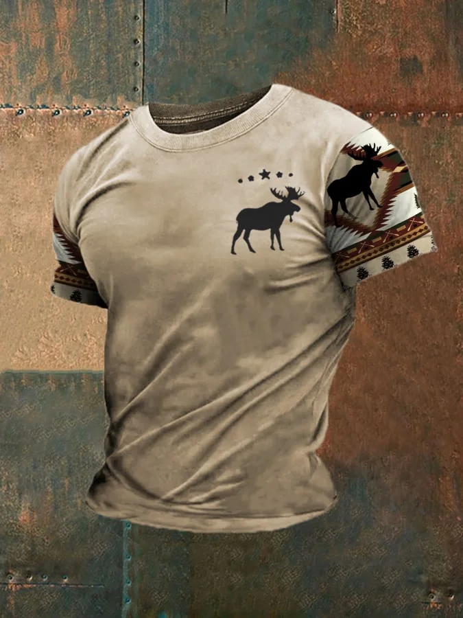 Men's Vintage Moose Creek Ethnic Print T-Shirt