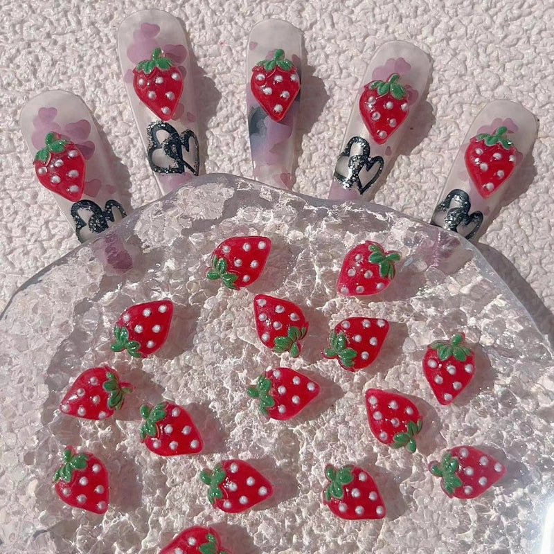 Sweet Minimalist Classic Style Strawberry Resin Nail Decoration Accessories 10 PCS/Package