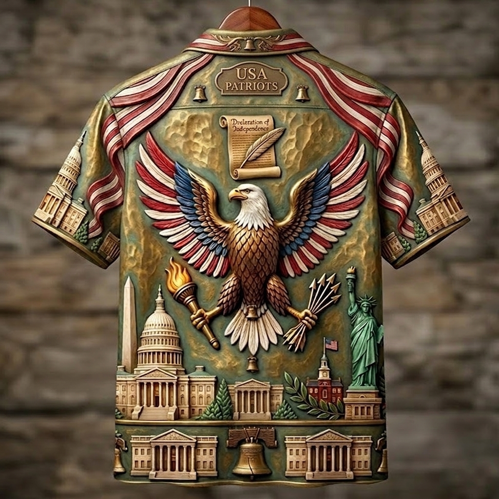 Men's Retro Independence Day Eagle Art Print Short Sleeve Shirt  artssus