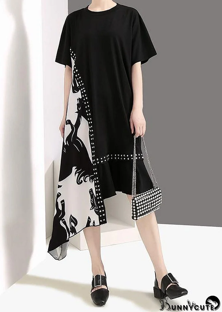 Bohemian cotton dresses plus size Summer Fashion Short Sleeve Irregular Dress