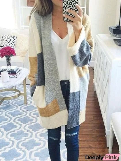 Fashion Knit Multi color Long Sleeve Cardigan