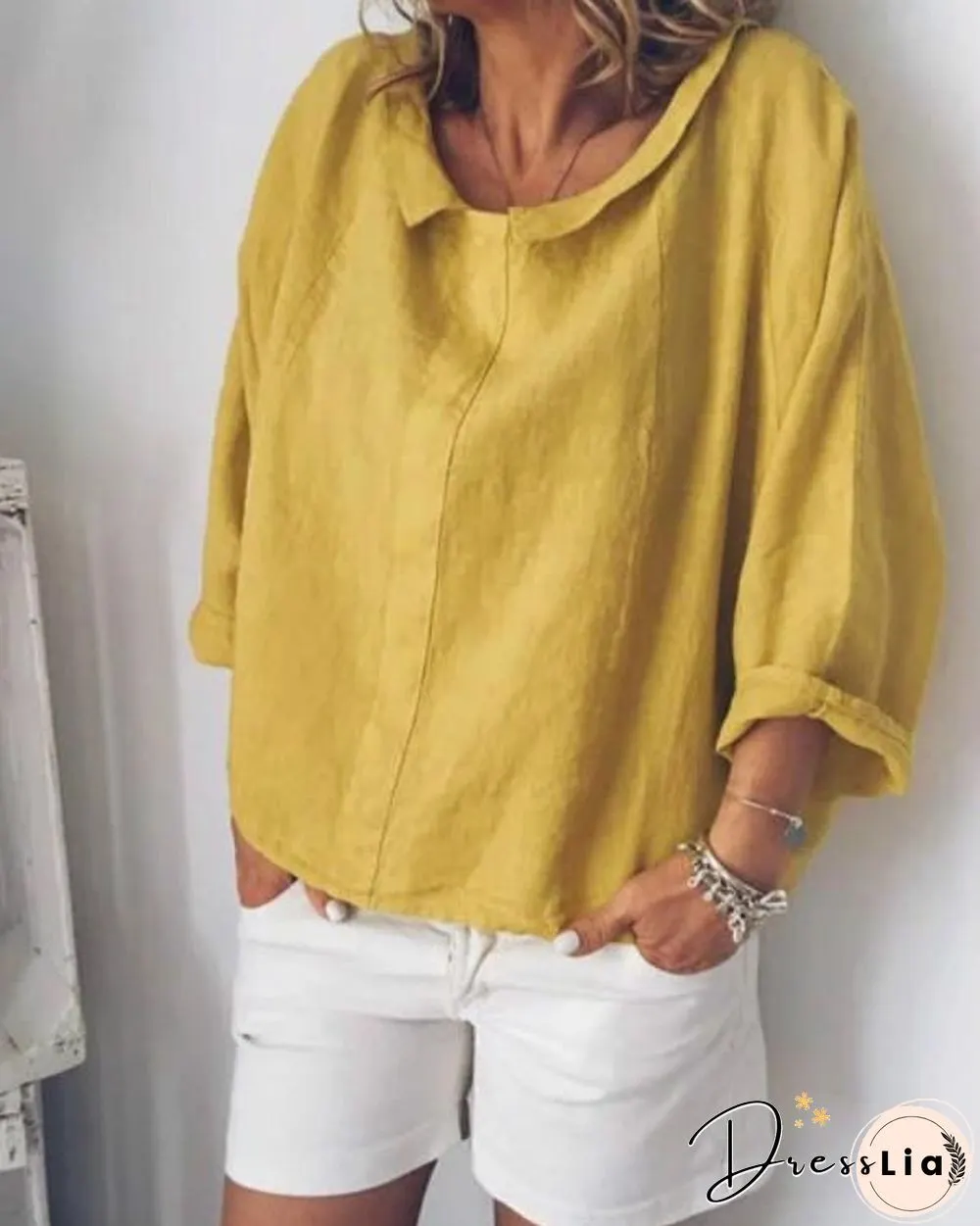 Plus Size Causal Solid Color Long Sleeve Shirts