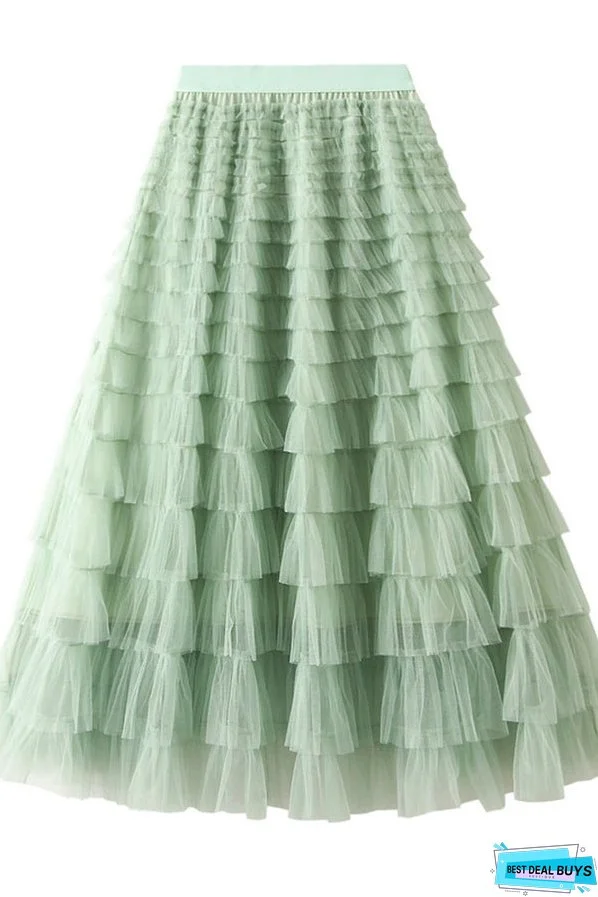 Be Your Own City Queen Tiered Elastic Waist Tulle Maxi Skirt