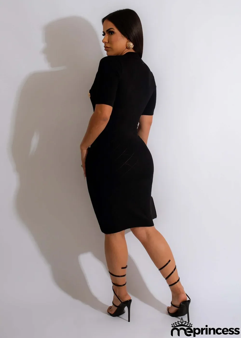 Solid Color V Neck Knits Midi Dress