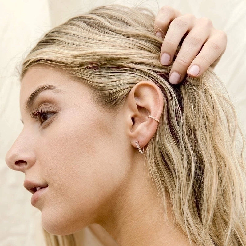 1 Pair Sterling Silver Artificial Gemstones C Shape Ear Cuffs