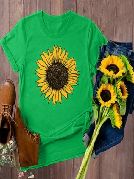Bestdealfriday Vintage Short Sleeve Sunflower Printed Plus Size Casual Tops