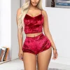Femme 2 Pi&egrave;ces Set Pyjama Moulant en Velours 