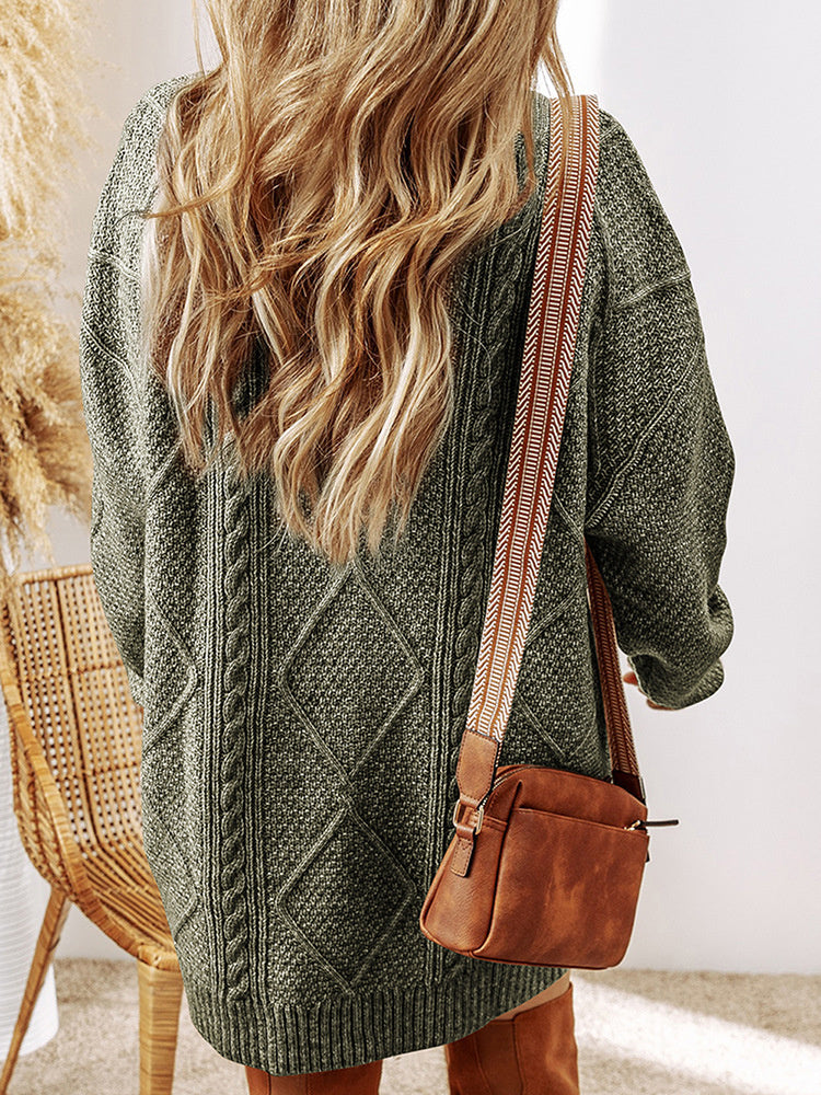 Women's Long Sleeve Scoop Neck Graphic Knit Midi Dress