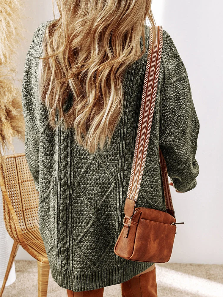 Women's Long Sleeve Scoop Neck Graphic Knit Midi Dress