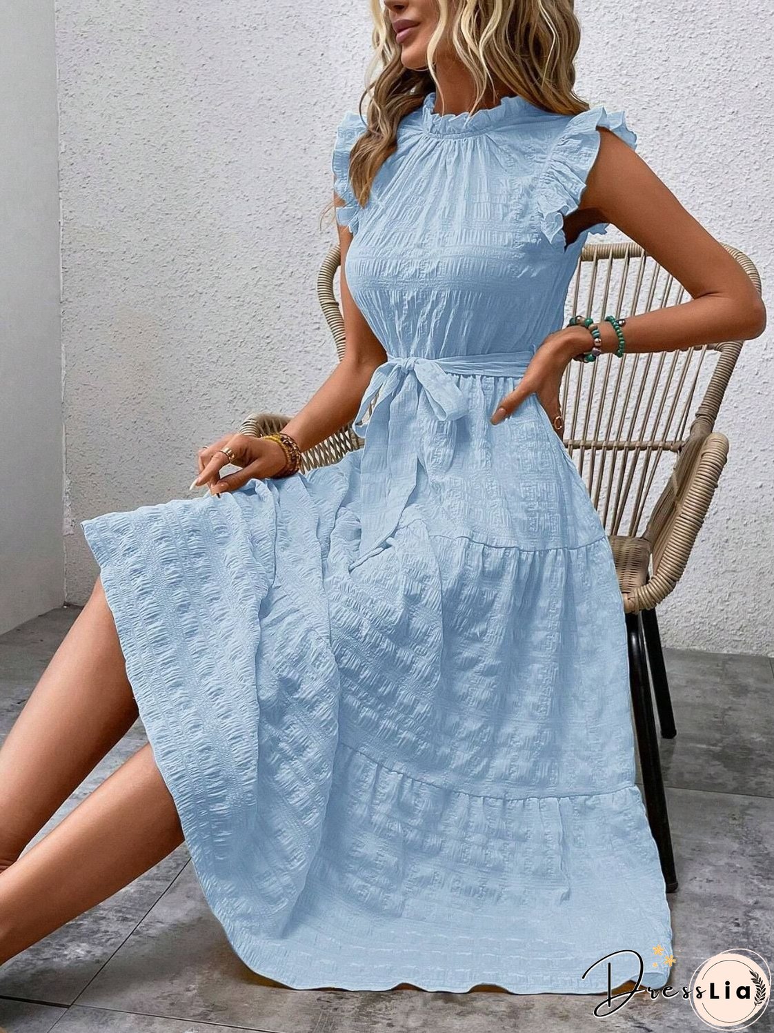 Tied Ruffled Cap Sleeve Midi Dress