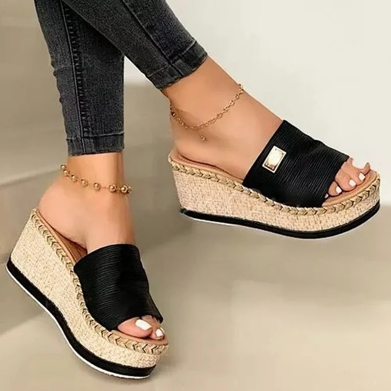 Colourp latform Wedges Slippers Women Sandals 2022  New Female Shoes Fashion Heeled Shoes Casual Summer Slides Slippers Women