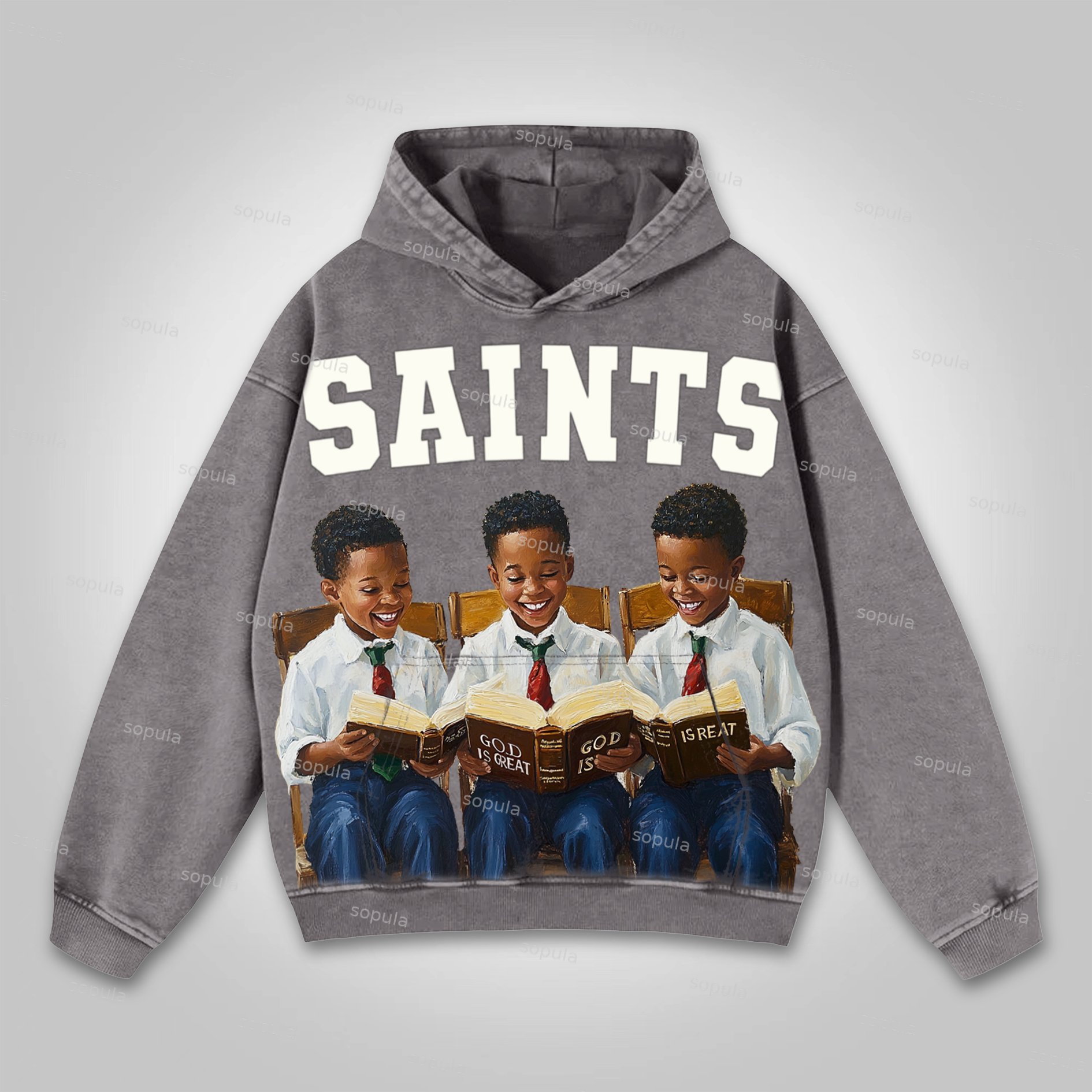 Sopula Saints God Is Reat Graphic Washed Hoodie