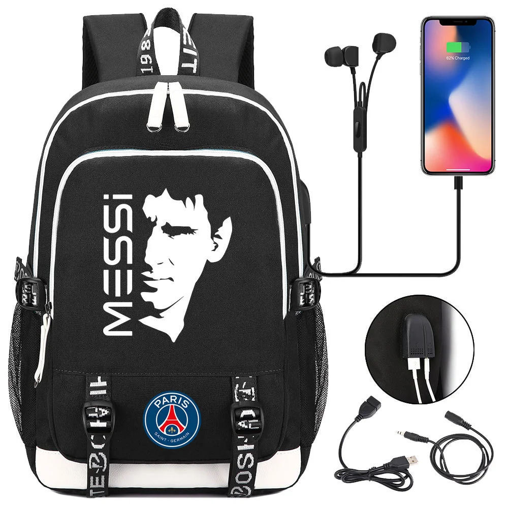 Buzzdaisy Get Your Little Messi Ready for School with our Lionel Messi Theme Backpack – Fits 15-inch Laptop, USB Charging Cable, and Ample Storage Space!