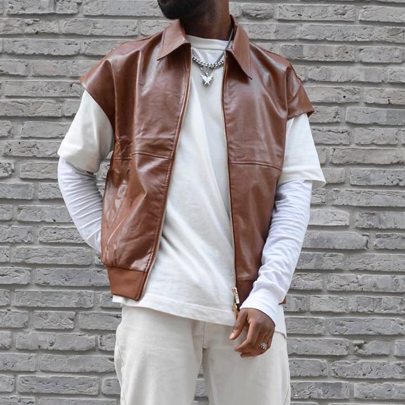 Men's Fashion Vintage PU Leather Jacket、、URBENIE