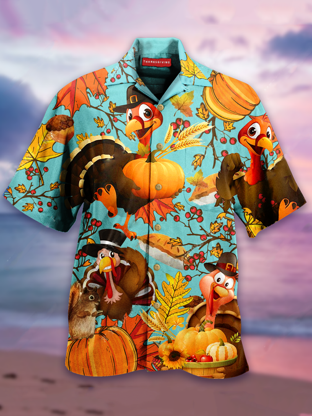 Thanksgiving Men's Turkey Shirt Pumpkin 3D Animal Print Short Sleeve Top