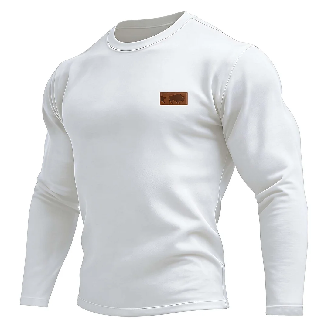 Men's Vintage Western Cowboy Solid Color Crew Neck Long Sleeve T-Shirt