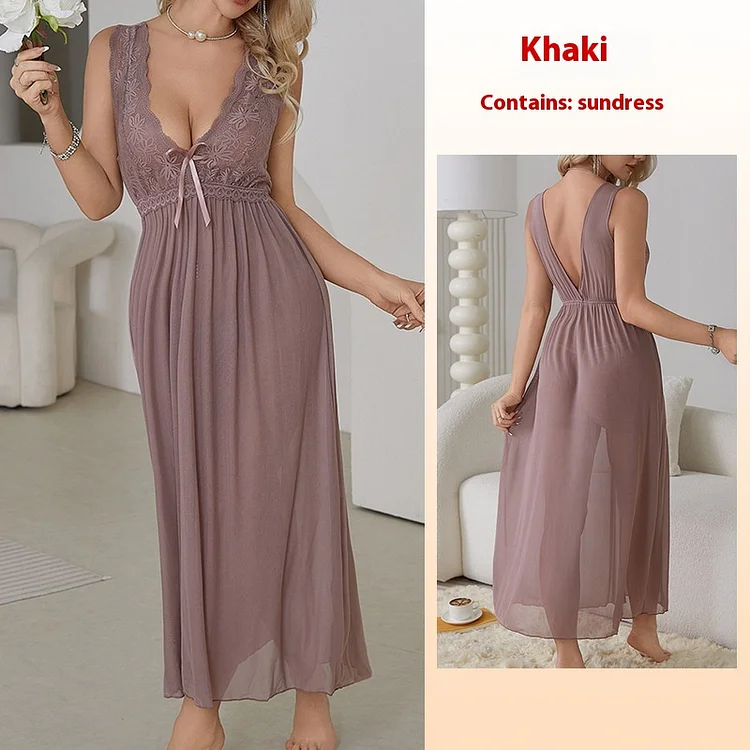 Sexy V-neck Lace Mesh Nightdress