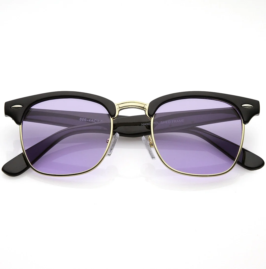 Modern Horn Rimmed glasses Semi Rimless Color Tinted Square Lens 49mm