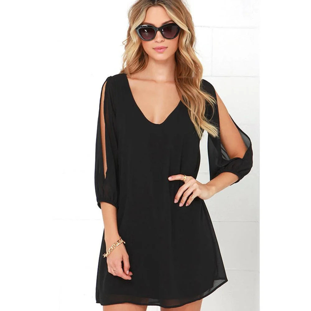 White Beach Cami Summer Shirt Dress Women Casual Double V Neck Casual Shift Dresses Sexy Long Sleeve Vacation Midi Dresses