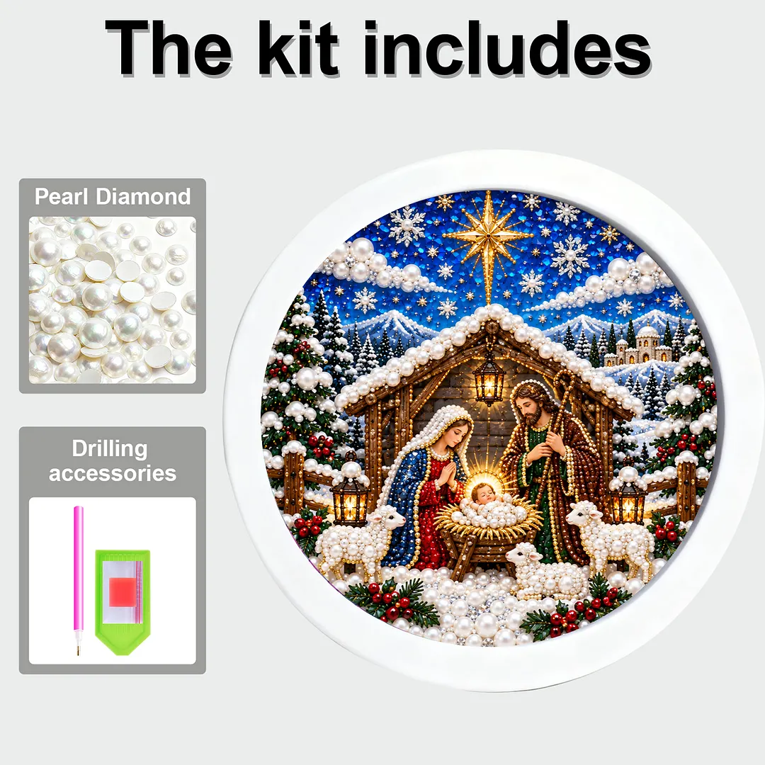 Framed Pearl Painting Kit Christmas Nativity 7.87x7.87in