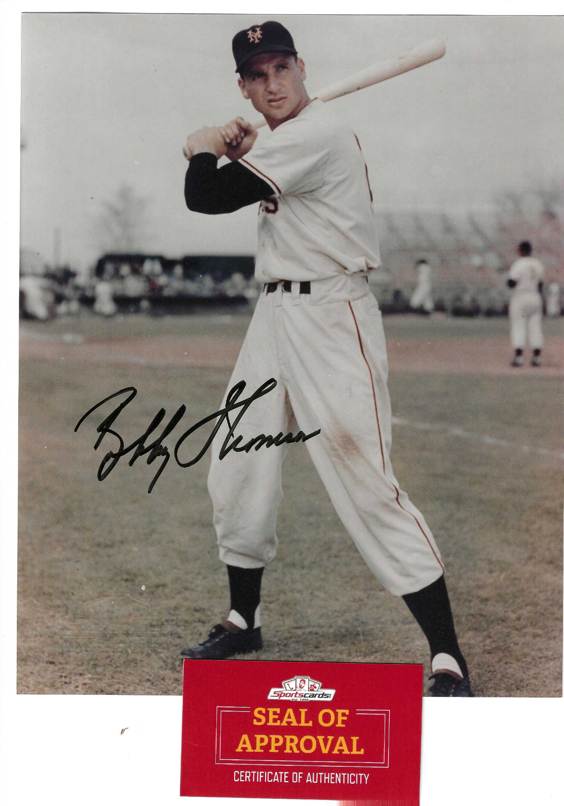 Shot Heard Round the World Giants Robert Thomson 8x10 Signed Baseball Photo Poster painting COA