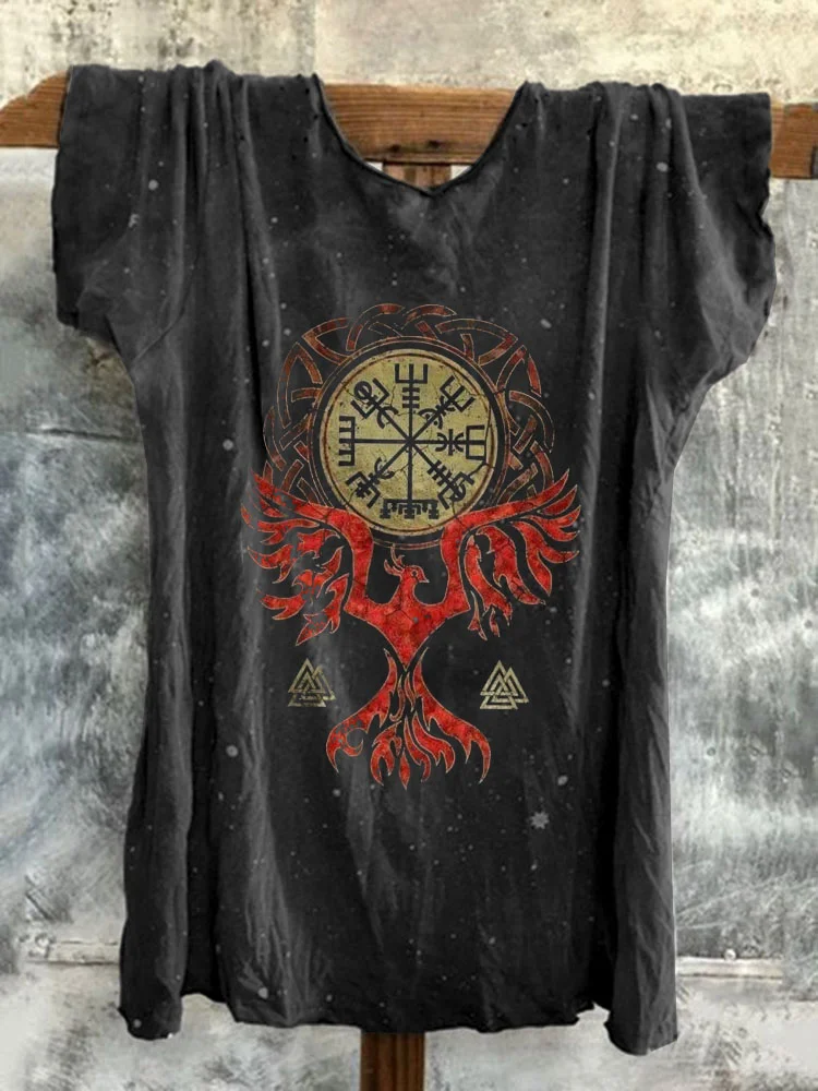 Tribal Viking Tree Of Life Totem Tie Dye Print T-Shirt