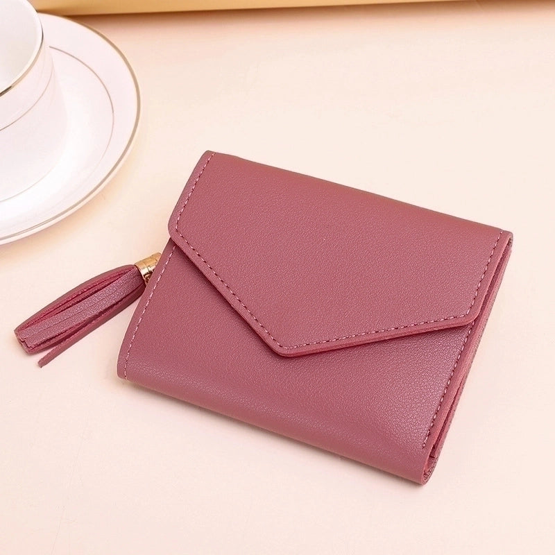 Wallet Ladies New Short Tassel Pendant Litchi Pattern Wallet Card Holder Cute Coin Purse In Stock