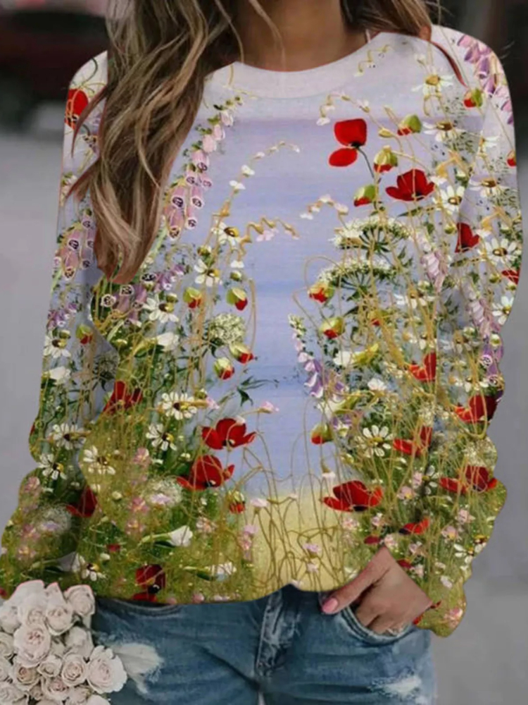 Floral Oil Painting Print Sweatshirt  artssus