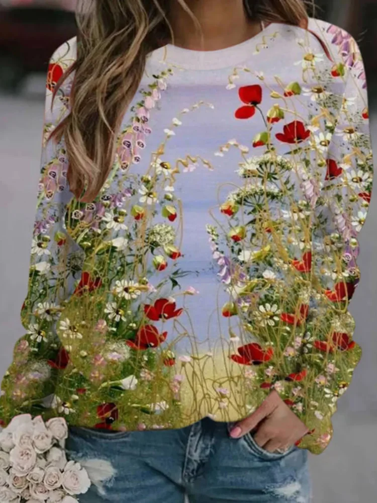 Floral Oil Painting Print Sweatshirt