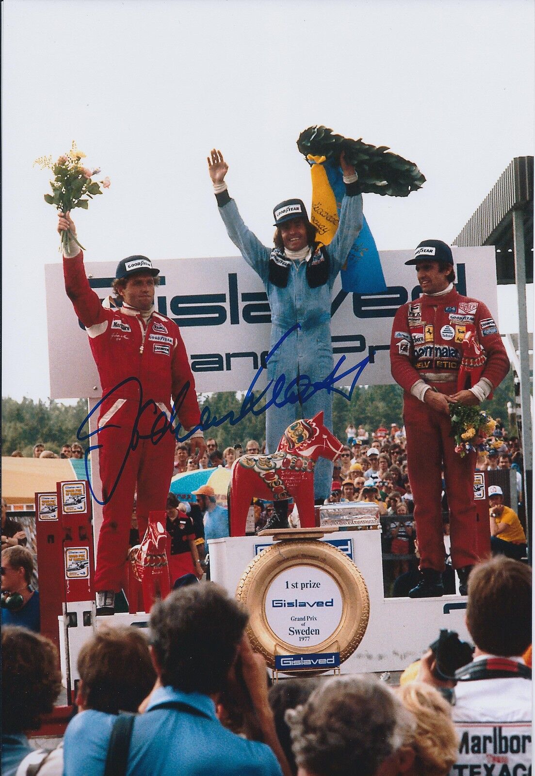 Jochen MASS SIGNED Grand PRIX of Sweden Podium 12x8 Photo Poster painting Autograph AFTAL COA