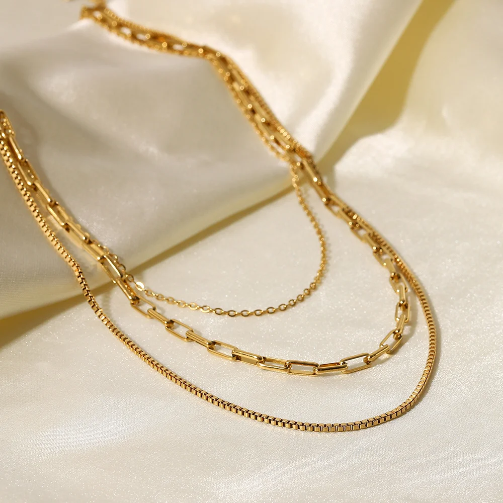 18K Gold Plated Three Layer Necklace