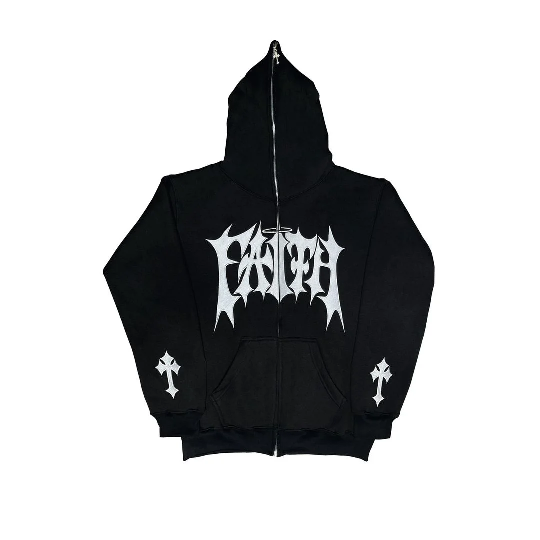 Tiboyz Hooded Zip With Embroidered Letters Hoodie