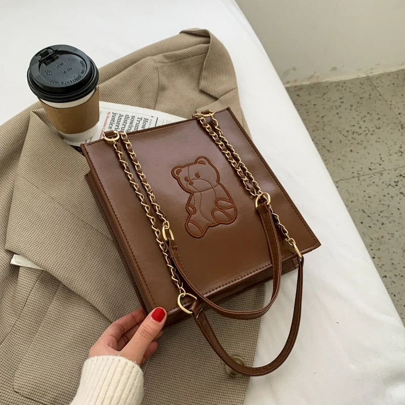 W&G Vintage Bear Tote Bag Women's Versatile Ins Large Capacity Fashion Shoulder Bag 2021 New Shopping Bag